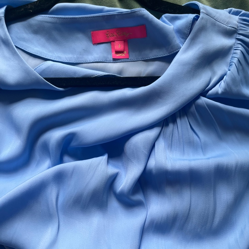 periwinkle lilly pulitzer satin rouched long sleeve top